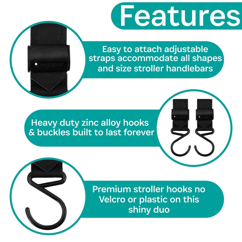 BuggyGear Boutique Buggy Hooks Set of 2 by Buggygear - A Perfect Accessory for Your Baby Stroller or Jogger - Hang Your Purse, Diaper Bag, or Shopping Bags with Ease - Great for Large Bags That Wont Pack Well - Image 3